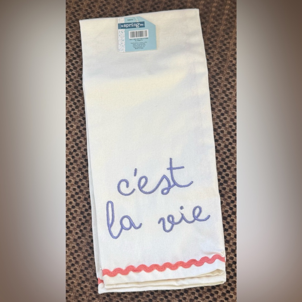 C’est la vie embroidered Tea Towel